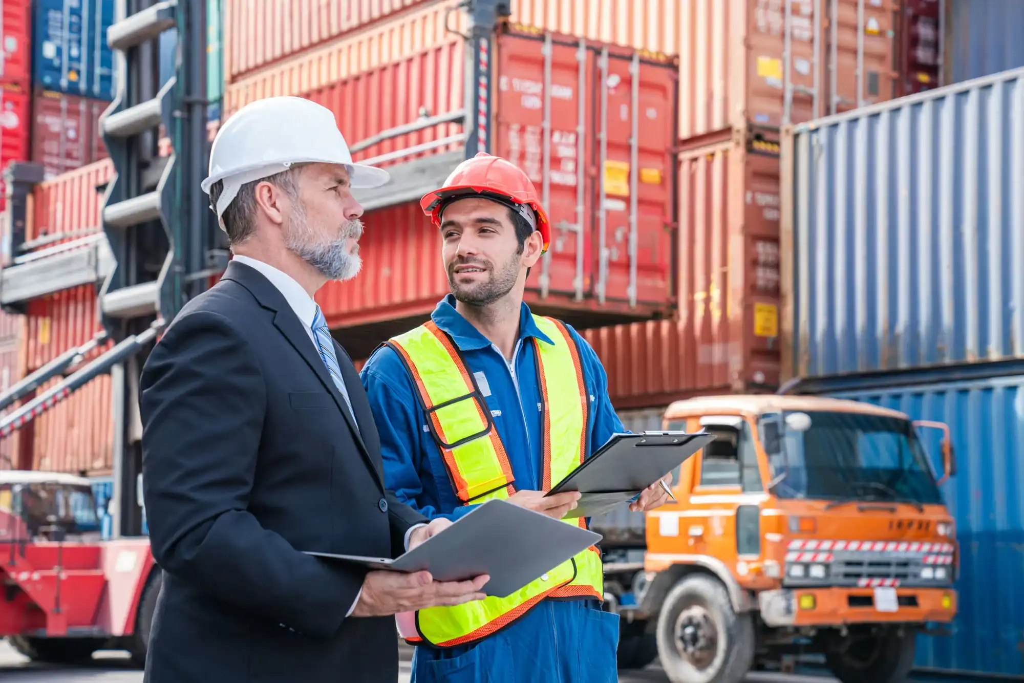Container yard manager coordinating a shipment